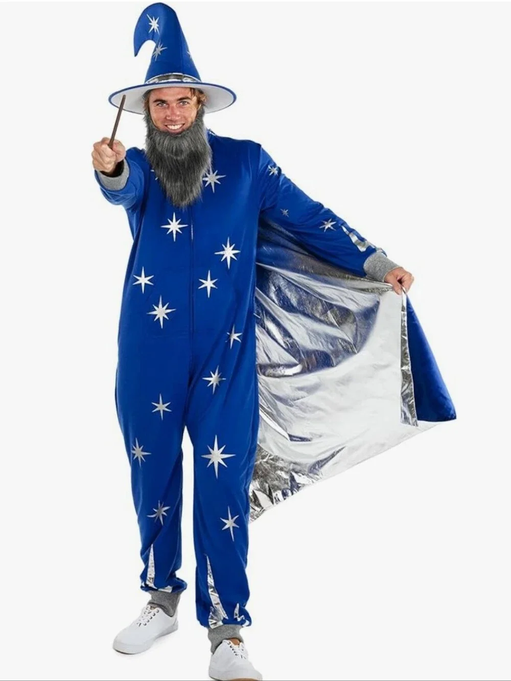 NWT Tipsy Elves' Wizard Costume Blue Silver Jumpsuit Hat Cape Size Large